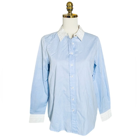 DRAPER JAMES Poplin Button-Up Two Tone Long Sleeve Classic Cotton Shirt Womens 8 - Picture 1 of 9